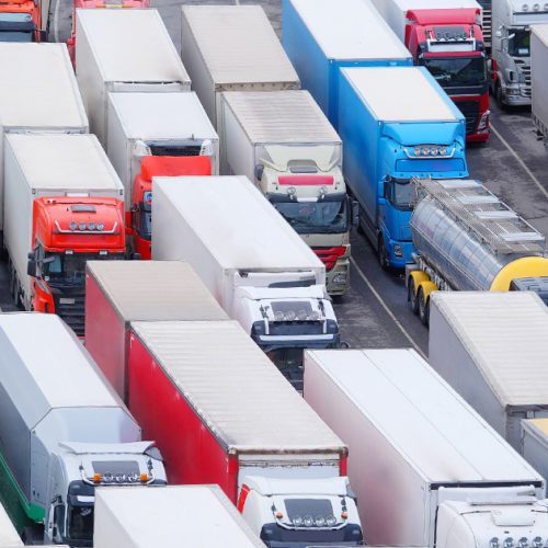several trucks stuck waiting